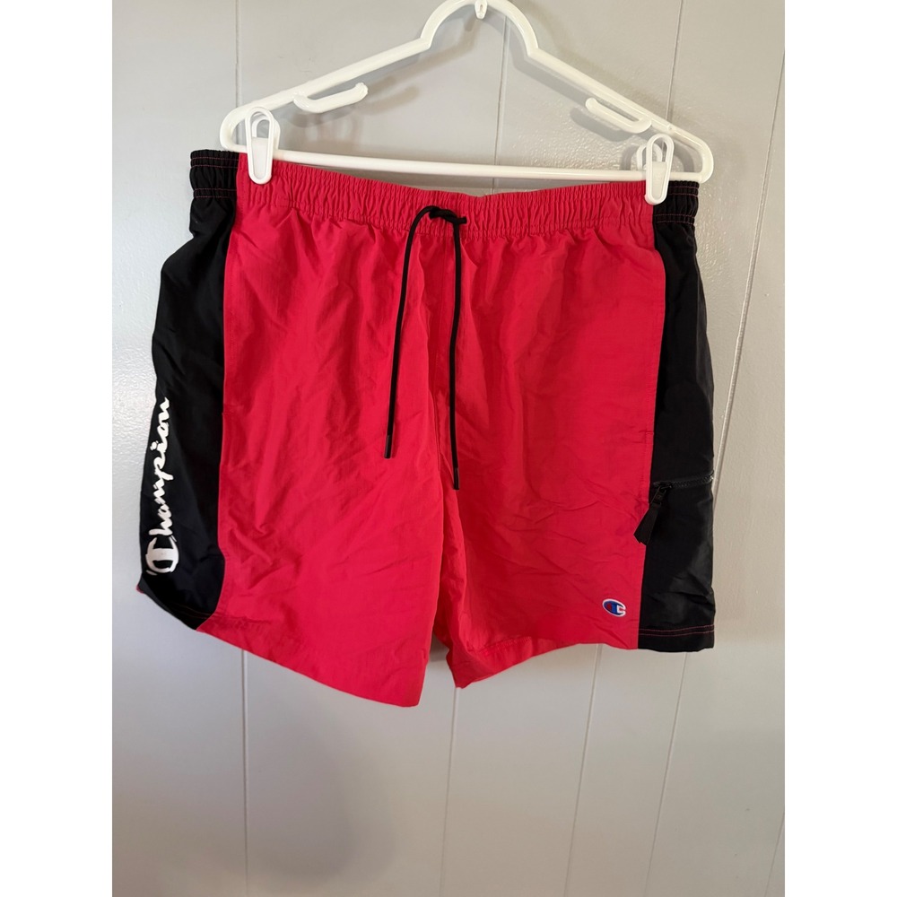 Champion Athletic Shorts Mens Large Red Black Colorblock Nylon Drawstring